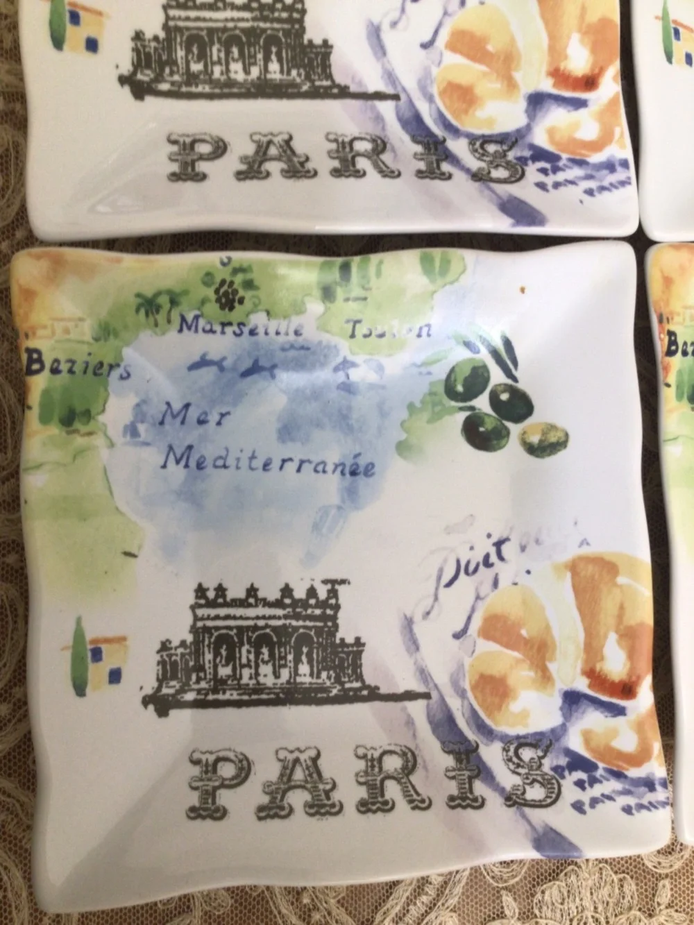 Paris Travels by 222 FIFTH (PTS) Square Appetizer Plates Set of 4